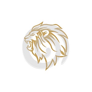 Angry Roaring Gold Lion Head, Vector Logo Design, Illustration
