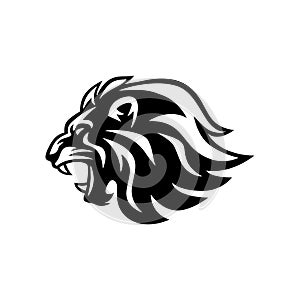 Angry Roaring Lion Head Black And White Vector Logo Design, Illustration