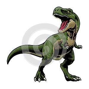 Angry Roaring T-Rex Illustration in Vintage Style