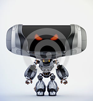 Angry robot toy with red eyes, 3d rendering