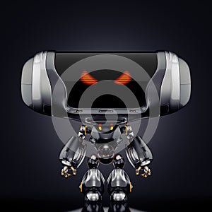 Angry robotic toy with red digital eyes, 3d rendering
