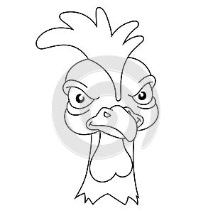 Angry rooster. Simple silhouette. Displeased poultry. Team mascot. Cartoon style. Colored vector illustration