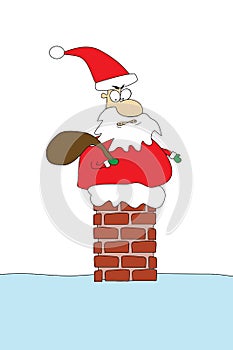 Angry santa stuck in chimney