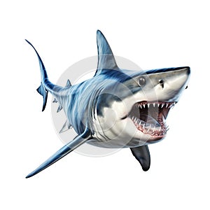 Angry Shark Isolated on White Background. Generative ai