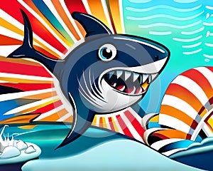 Angry shark smiling cartoon. The illustration portrays an angry shark with a menacing expression