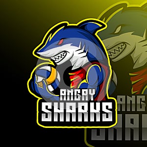 Angry Shark Volleyball Animal Team Badge