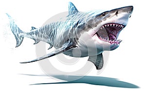 Angry shark on white background, Predator Attack - AI generated