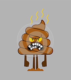 Angry shit cartoon. Bad poop. Vector illustration