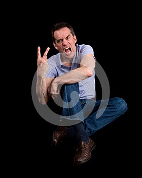Angry Shouting Man Giving Two Finger Gesture