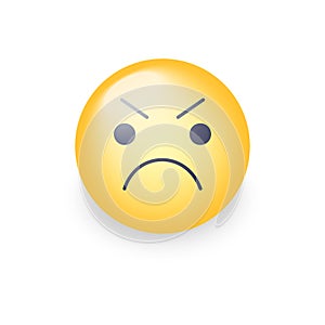 Angry smiley emoji face. Annoyed cute cartoon vector emoticon.