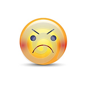 Angry smiley emoji face. Annoyed cute cartoon vector emoticon.