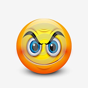 Angry smiling emoticon, emoji - vector illustration