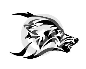 Angry snarling wolf head black vector outline