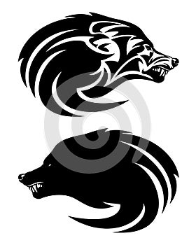 Angry snarling wolf profile head black vector portrait