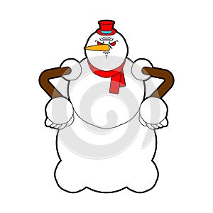 Angry snowman. Evil Santa Claus helper. ruffian New Year. Christmas Vector illustration