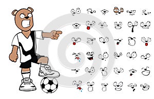 Angry Soccer futbol bear kid cartoon expressions collection