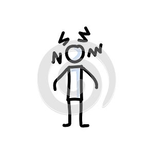 Angry stick figure vector illustration. Hand drawn bad mood communication stickman. Bullet journal rage clipart