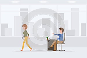 Angry, stressed, desperate office man and woman vector. Shouting, pointing finger, scolding, walking away cartoon character