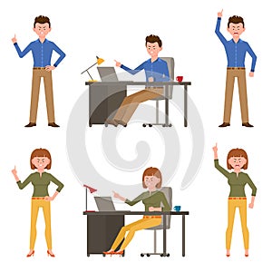 Angry, stressed, mad man and woman vector illustration. Shouting, pointing finger, scolding boy and girl cartoon character