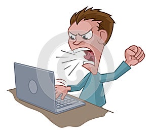 Angry Stressed Man Shouting at Laptop Cartoon