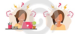 Angry stressed woman girl office worker icon vector graphic illustration flat cartoon, female boss hating sad negative mood shout