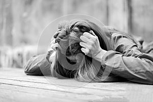 Angry and stressed woman. Woman stressed is going crazy pulling her hair in frustration