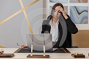 Angry stressed young business woman annoyed with computer problem, office worker hates stuck laptop, data loss, software failure