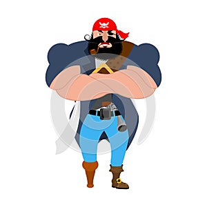 Angry strong pirate. Powerful big buccaneer. Vector illustration