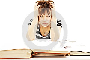 Angry student girl with learning difficulties