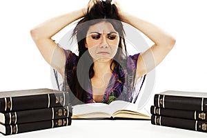 Angry student girl with learning difficulties