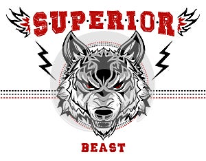 Angry superior wolf beast illustration vintage wall art t shirt graphic design