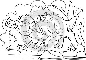 Angry swamp dragon, coloring book, funny illustration