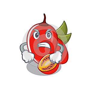 Angry tamarillo betaceum isolated in the cartoon