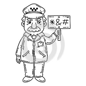 Angry taxi driver. Isolated objects on white background. Cartoon vector illustration. Coloring pages.
