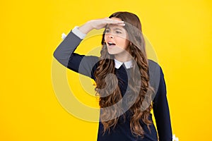 Angry teenager girl, upset and unhappy negative emotion. Emotional portrait of caucasian teenager child girl  on