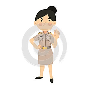 Angry Thai Teacher with No Hand Gesture. Prohibit Concept