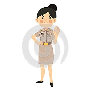 Angry Thai Teacher with No Hand Gesture. Prohibit Concept