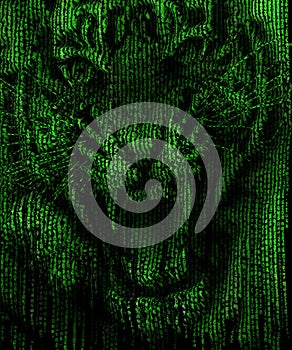 Angry tiger face in a matrix background