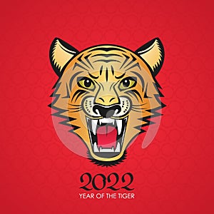 Angry tiger face with open mouth. 2022 tiger face geometric symbol. Chinese New Year concept for the signs of the zodiac