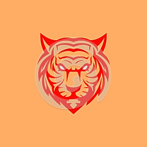 Angry tiger head logo icon with red oriental color. Sport team mascot logo template