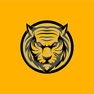 Angry tiger head logo icon in simple tribal line art style. Sport team mascot logo template