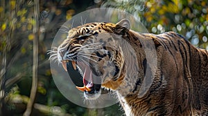 Angry Tiger Showing Teeth in Forest