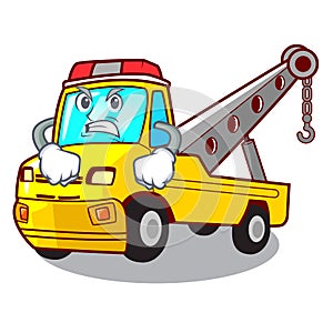 Angry transportation on truck towing cartoon car