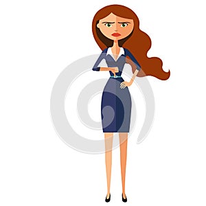 Angry unhappy carroty businesswoman thumbs down vector flat cart