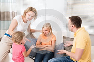 Angry upset family having argument