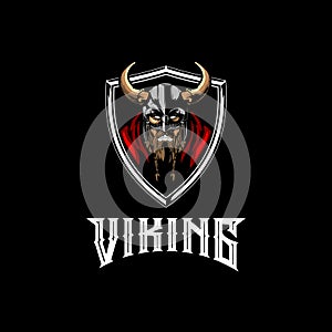 Angry Viking head badge logo vector template