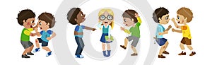 Angry Warring and Bullying Kids Fighting Vector Set