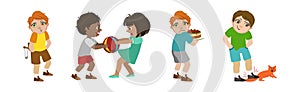 Angry Warring and Bullying Kids Fighting Vector Set