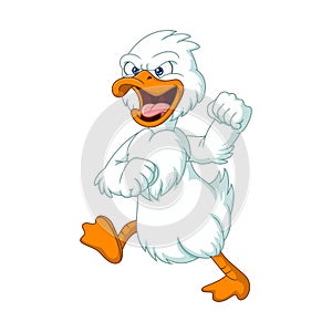 Angry white duck cartoon mascot