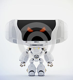 Angry white robot toy, 3d rendering